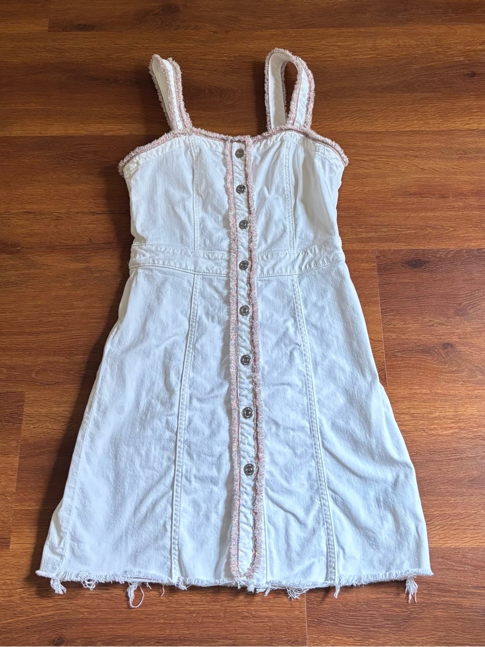 7 For All Mankind Unicorn Fringe White Denim Mini Dress - M - Picture 1 of 7